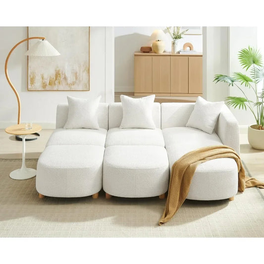 Modular Sectional Sofa Boucle Cloud Couch 5-Seater With Ottoman