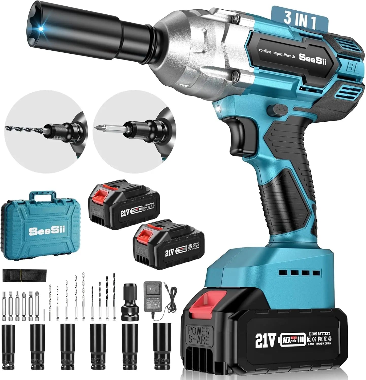 Seesii Brushless Cordless Impact Wrench 1 2 Inch 650 Nm