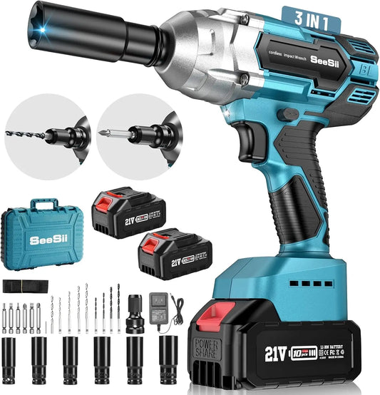 Seesii Brushless Cordless Impact Wrench 1 2 Inch 650 Nm