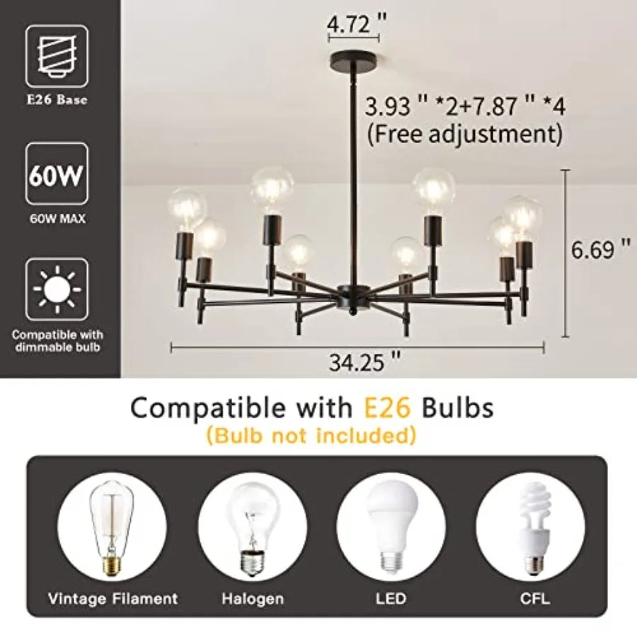 Eight Light Sputnik Chandelier Matte Industrial Flush Mount Fixture