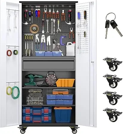 Garage Storage Cabinet On Wheels, Metal Tool Cabinet With Drawer