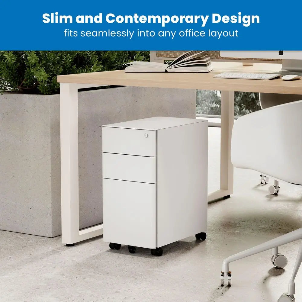 Slim 3 Drawer File Cabinet With Lock On Wheels Under Desk Home Office