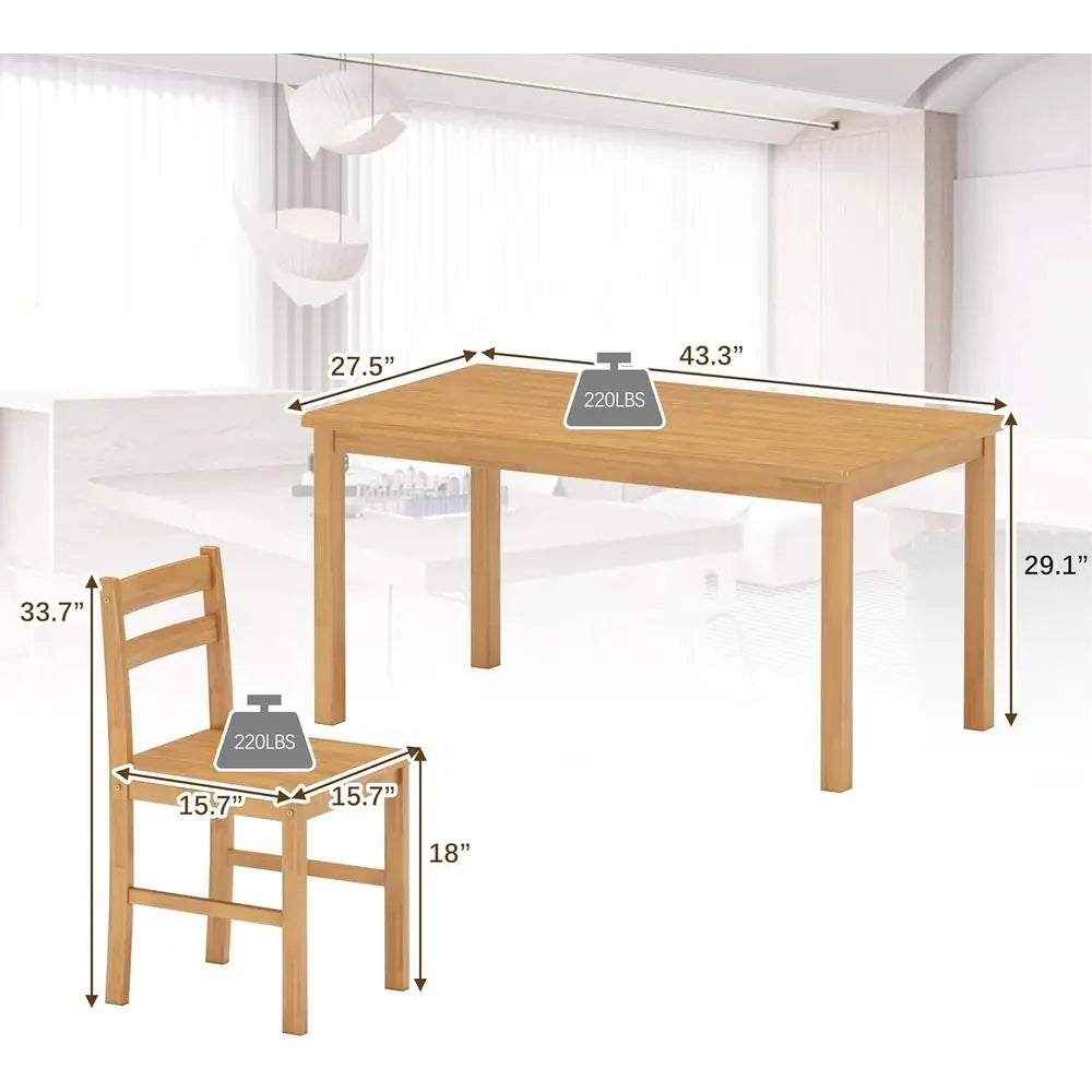Solid Wood Modern Dining Table Set With 4 Chairs Durable