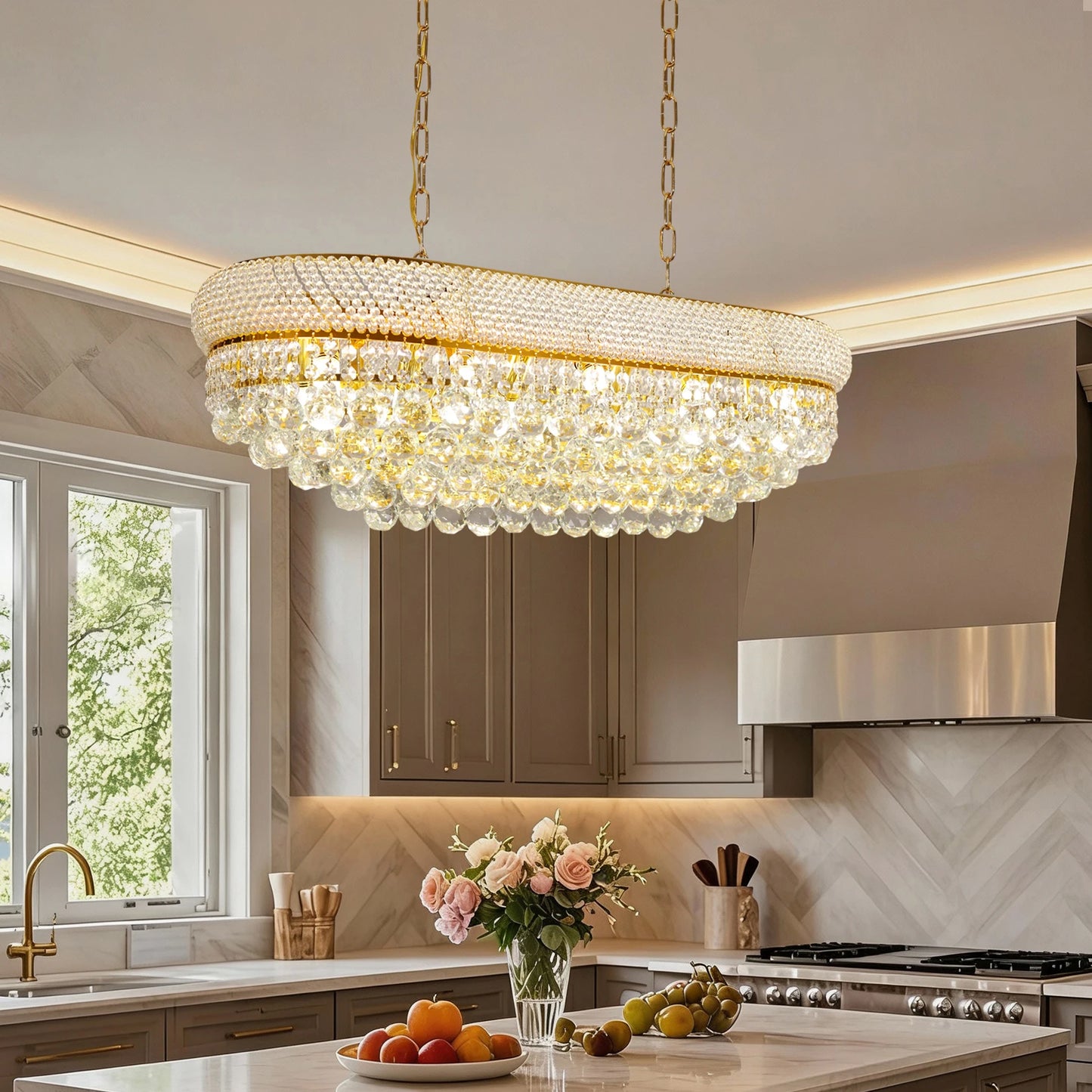 Vrygle Crystal Empire Ceiling Chandelier Ten Lights Rectangular Crystals