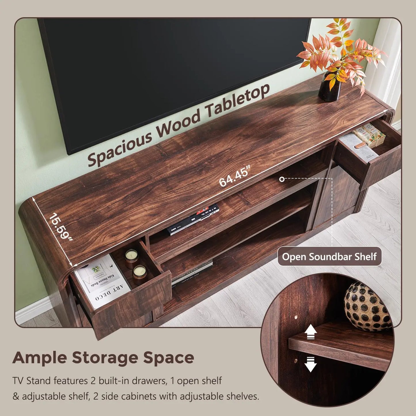 Modern TV Stand With Storage Cabinet And Drawers Entertainment Center