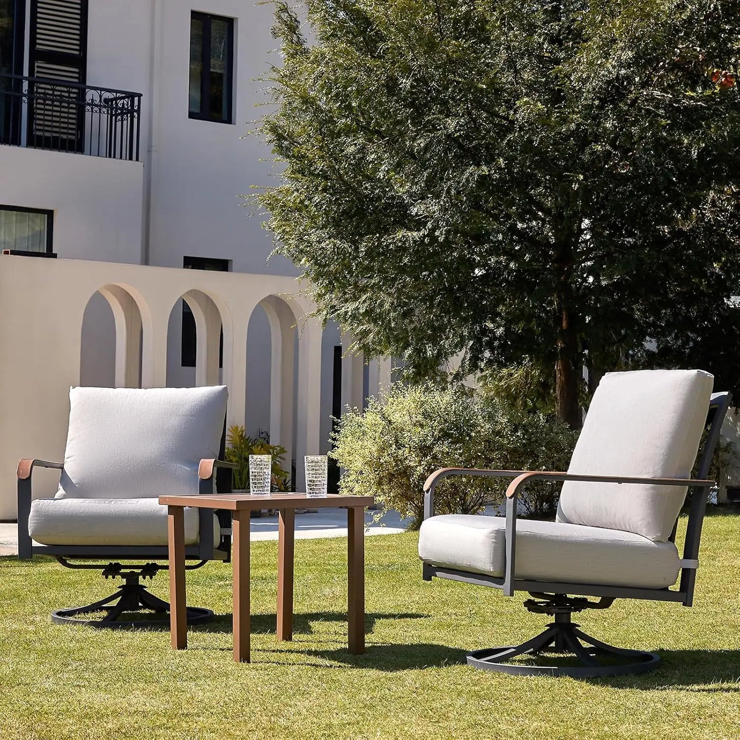 Outdoor Bistro Set, 3 Piece Swivel Glider Rocking Chairs Patio Conversation Furniture Set with 2 Rockers, 1 Metal Table and 6" T
