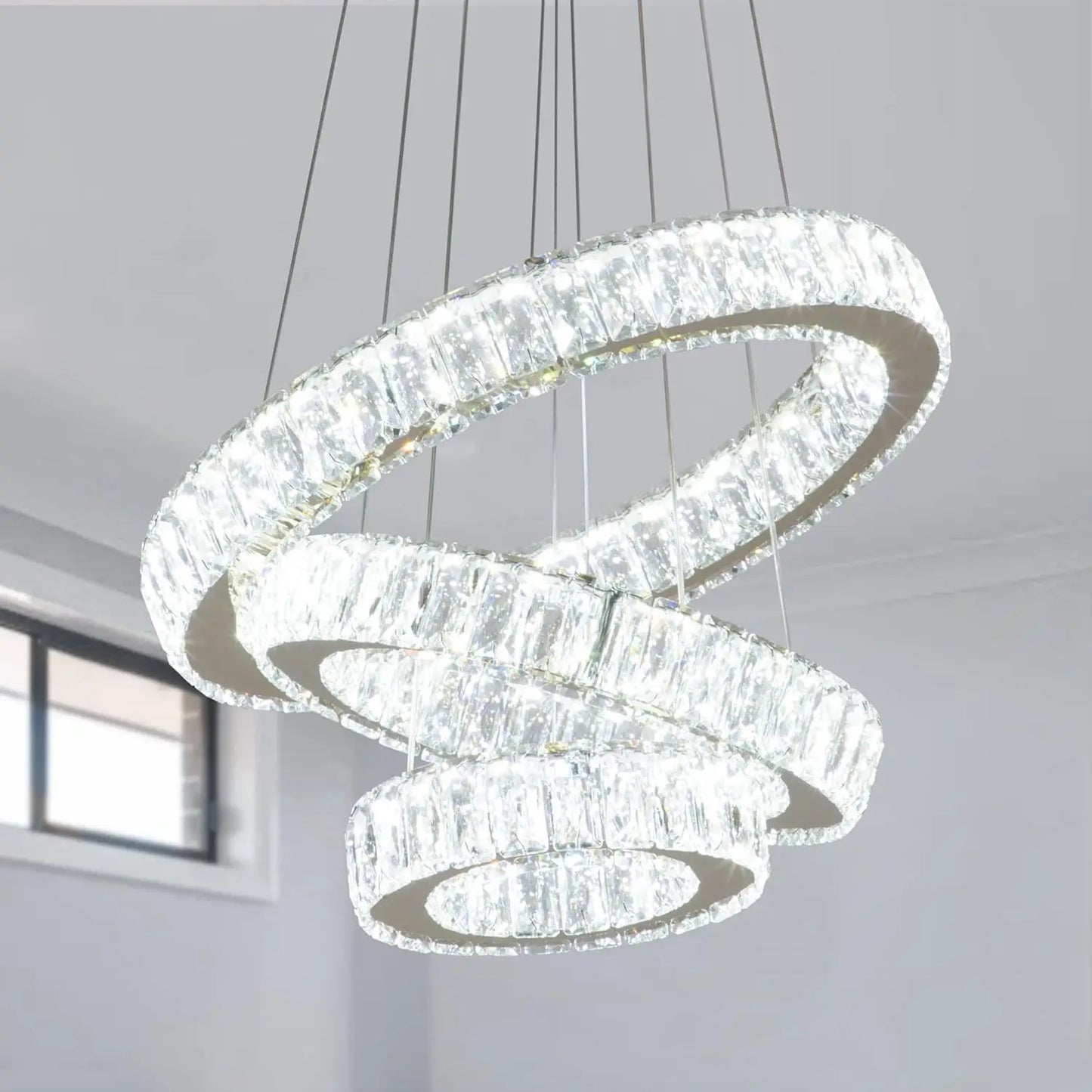 FRIXCHUR Modern LED Ring Crystal Ceiling Light Pendant Fixture