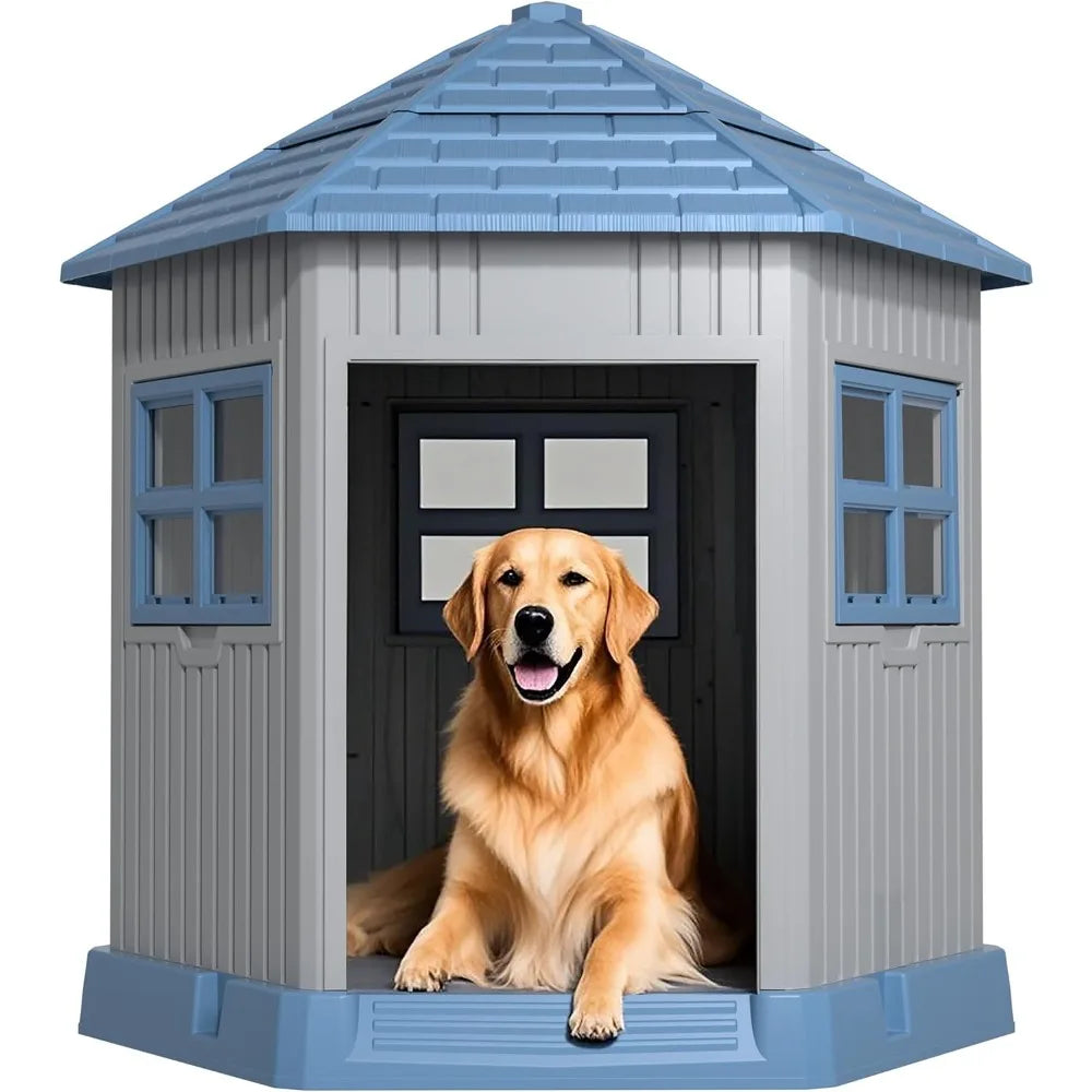 Dog House Indoor Outdoor Durable Shelter With Window Raised Floor