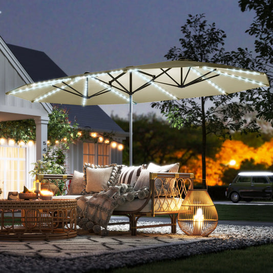 Outdoor Patio Umbrella With Built In Solar Lights UPF50Plus