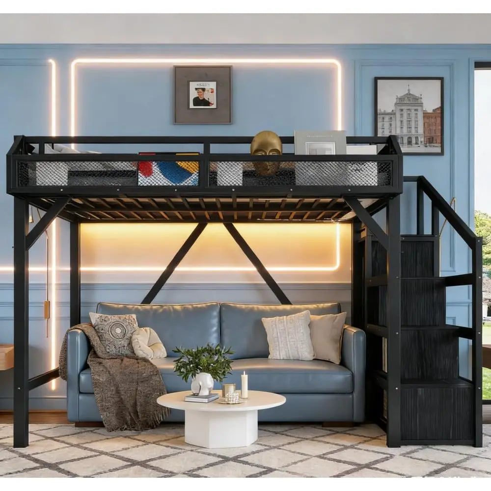 Modern Loft Bed With Storage Steps Wardrobe And Shelves