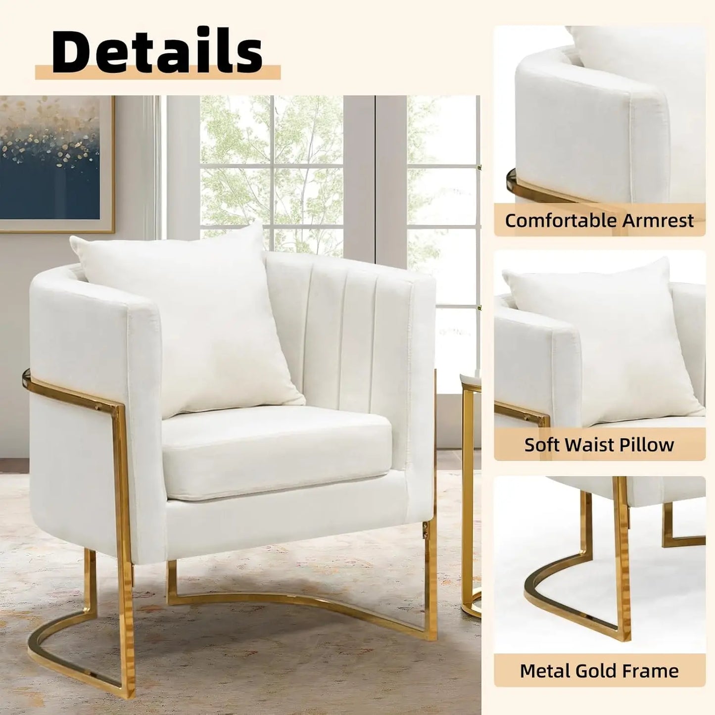 Velvet Accent Chair Set of 2 Mid Century Upholstered Barrel Armchairs