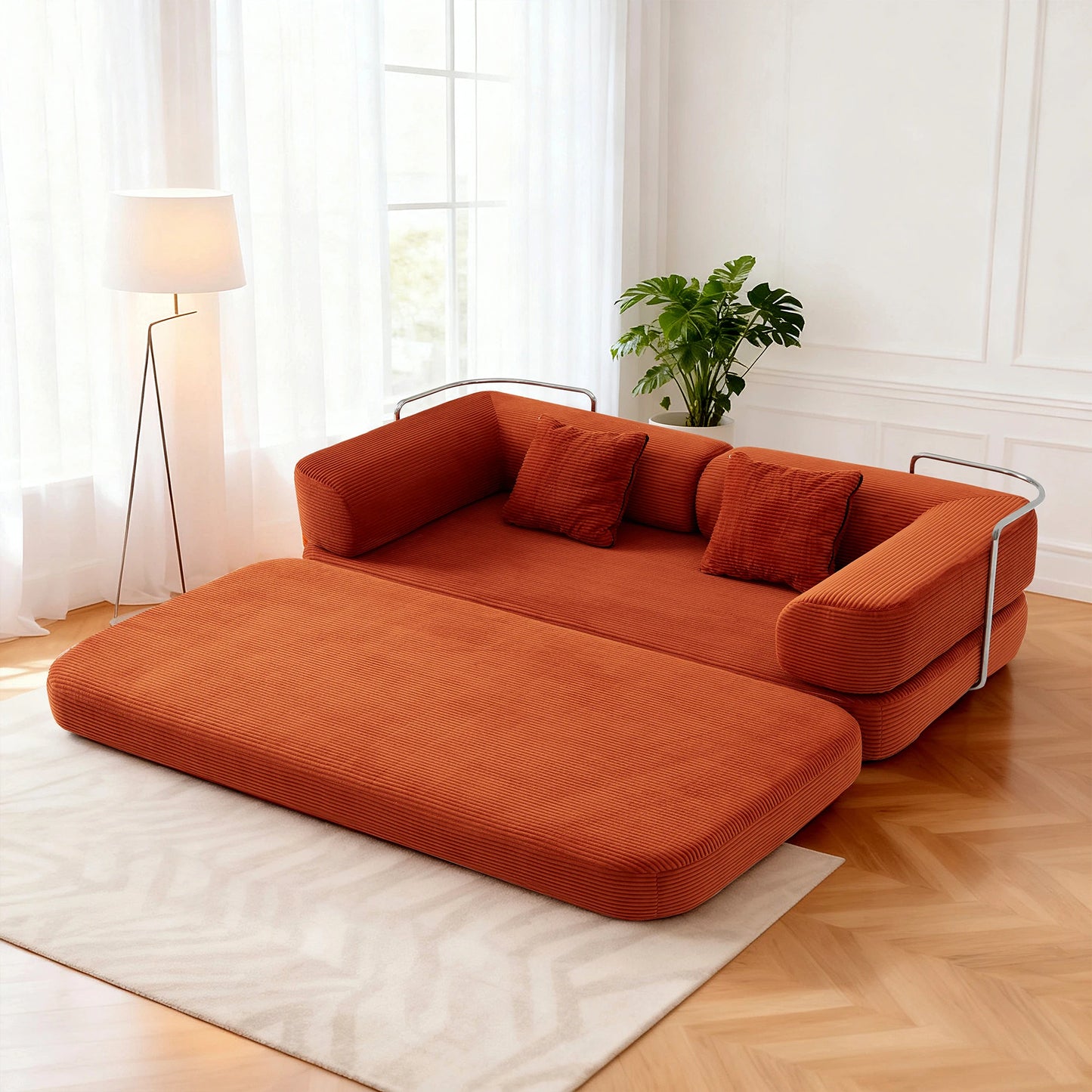 Convertible Futon Sofa Bed With L Shaped Armrests