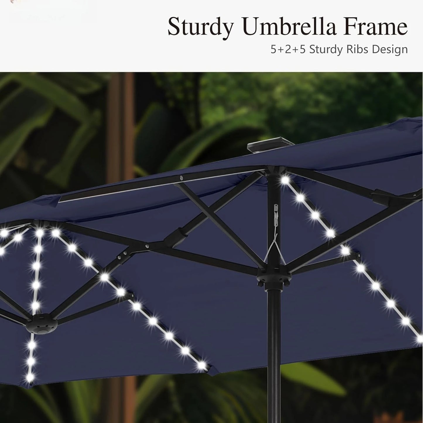 HUANZHUANG Outdoor Patio Umbrella With Solar LED Lights