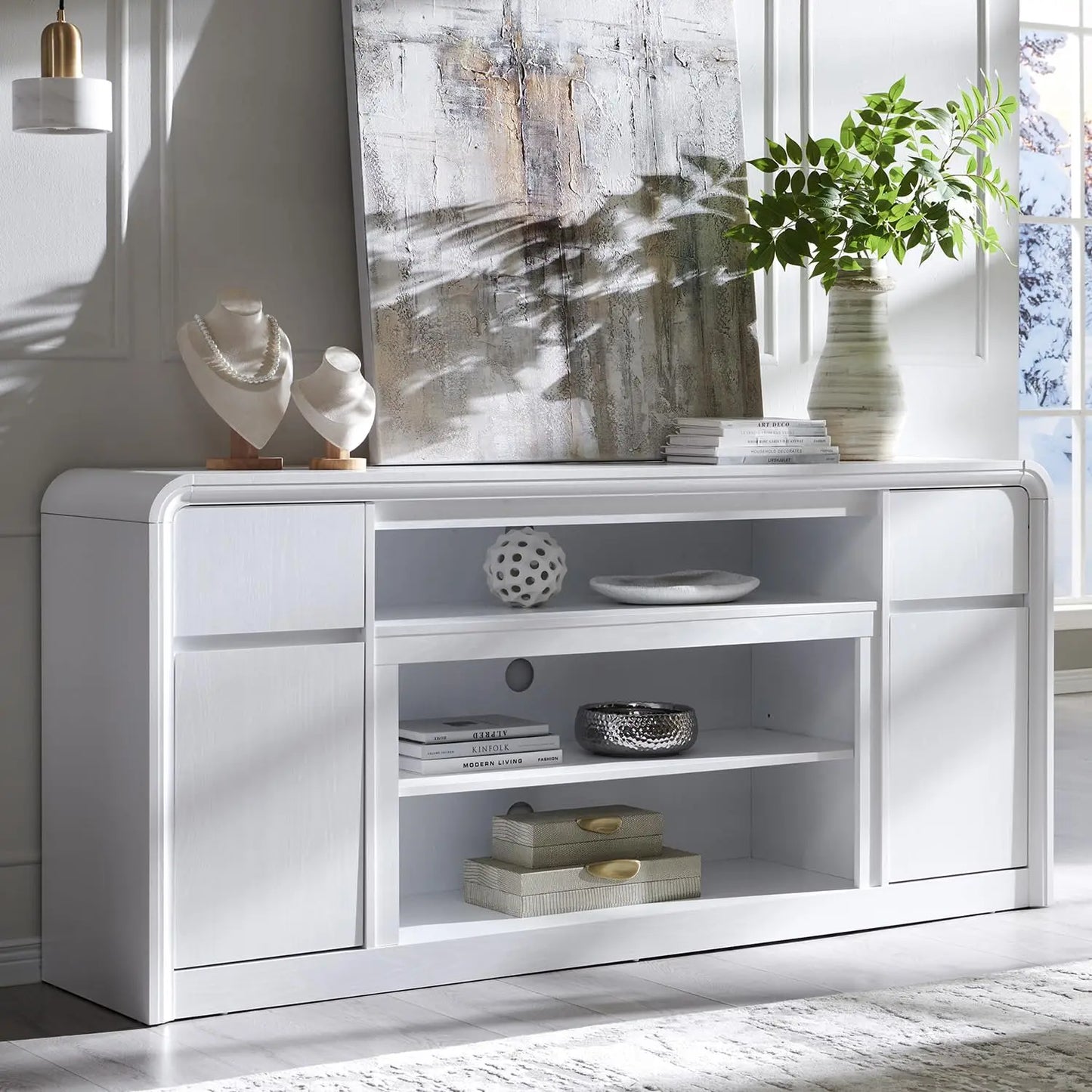 Modern TV Stand With Storage Cabinet And Drawers Entertainment Center