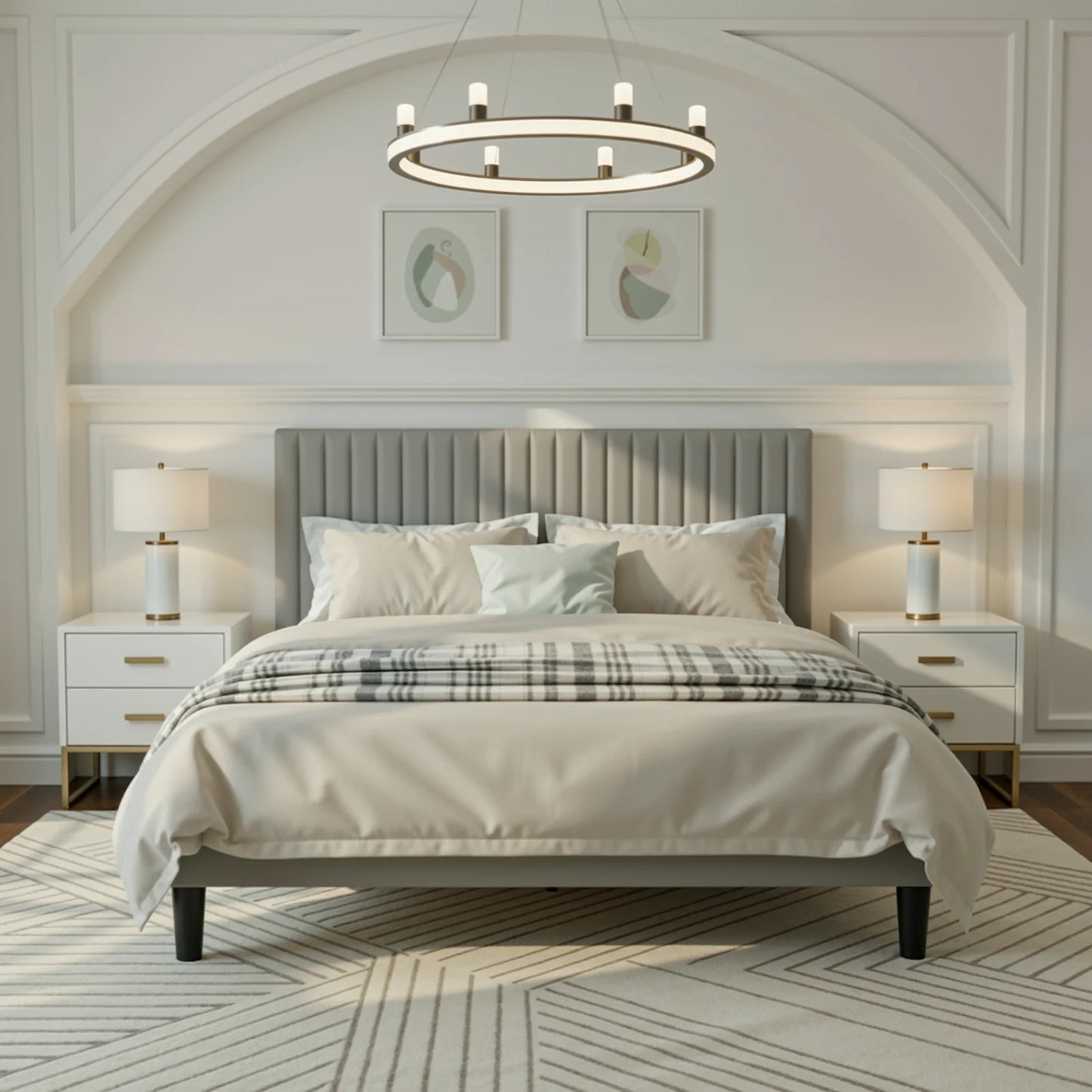 HOOMIC Velvet Upholstered Bed Frame With Vertical Channel Tufted Headboard