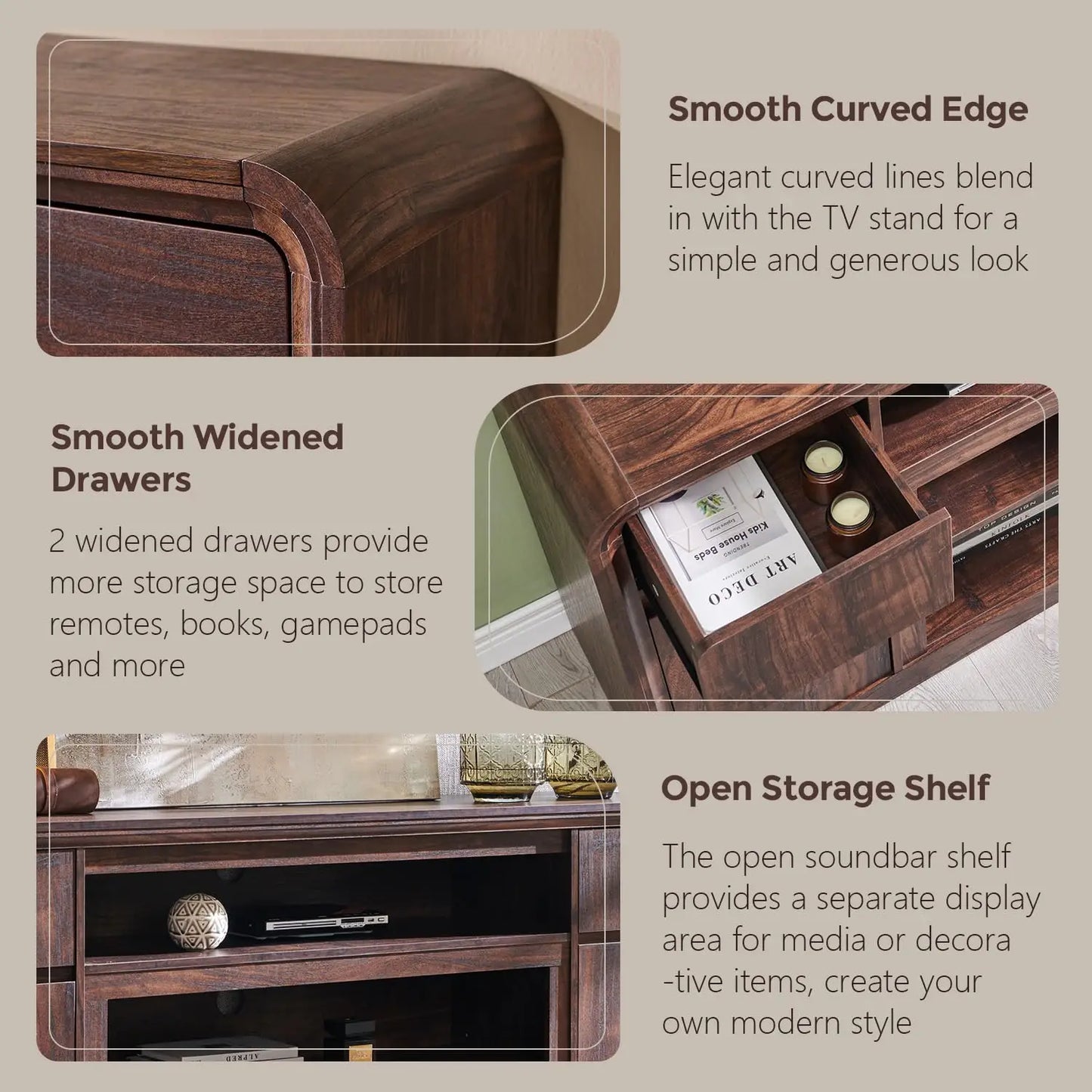 Modern TV Stand With Storage Cabinet And Drawers Entertainment Center