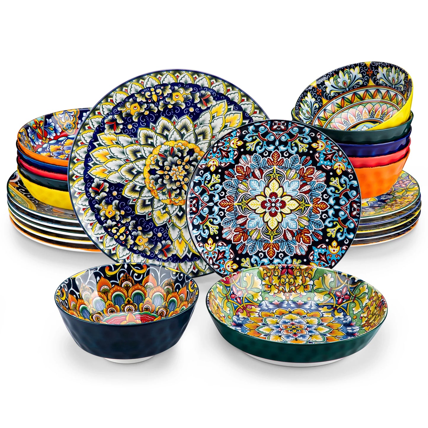 MALACASA Bohemian Ceramic Dinnerware Set 24 Piece For 6