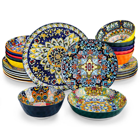 MALACASA Bohemian Ceramic Dinnerware Set 24 Piece For 6