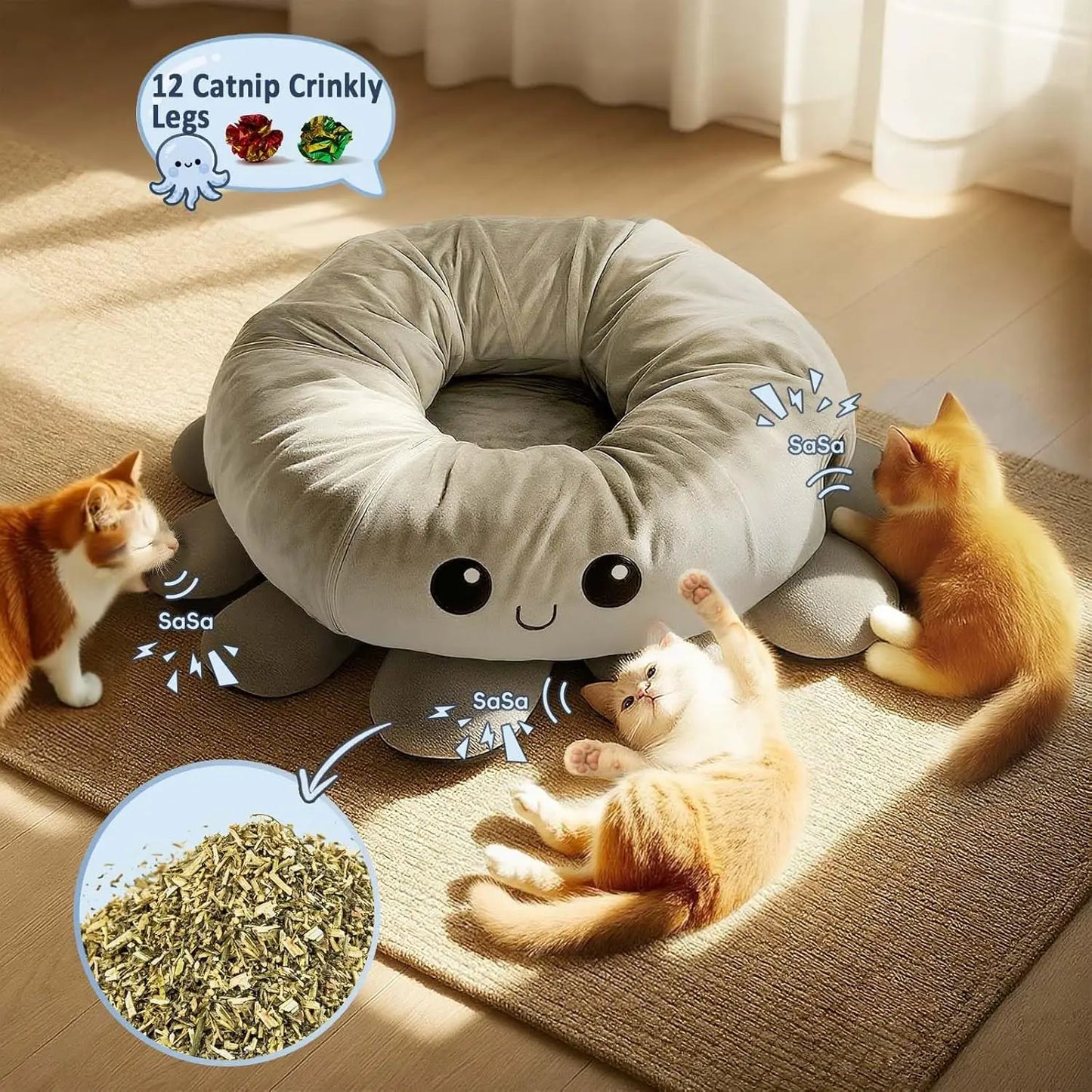 PETRAVEL Cat Tunnel Bed Octopus Shaped Cave With 20 Toys