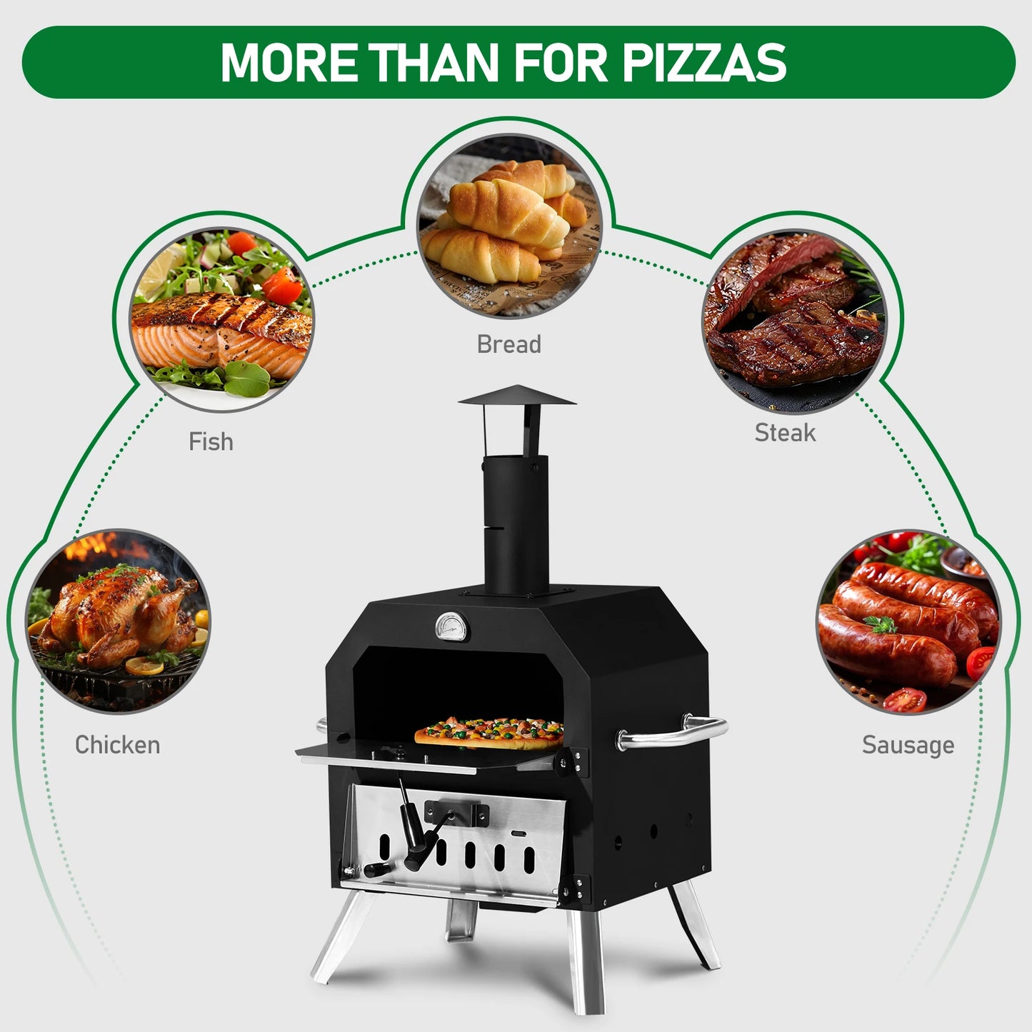 Outdoor Wood Fired Pizza Oven With 2 Layer Stone Rack