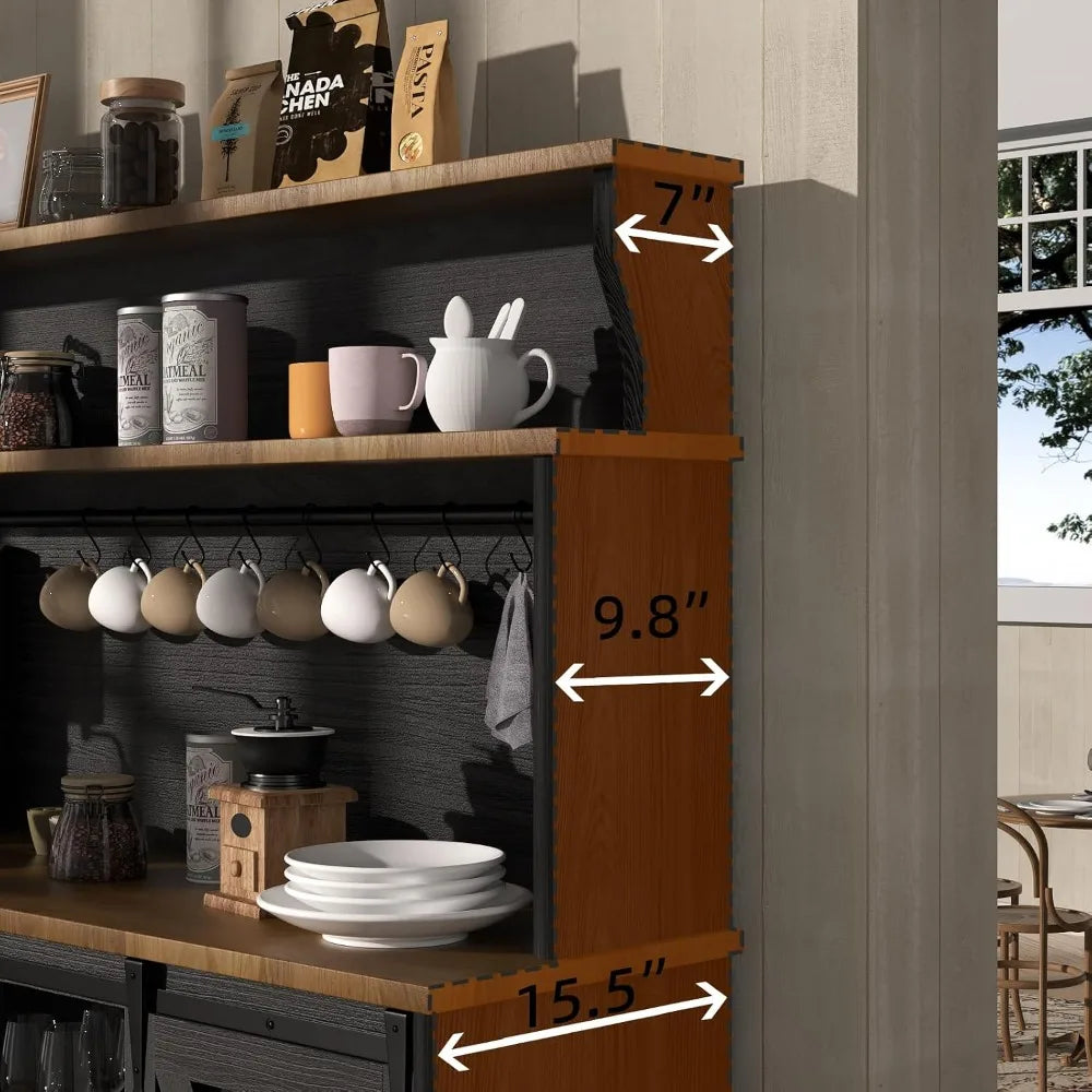 Farmhouse Coffee Bar Cabinet With Hutch And Sliding Barn Door