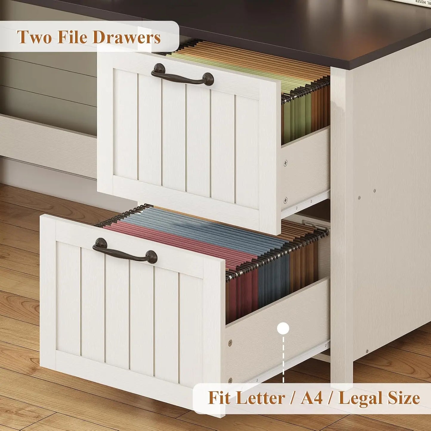 Farmhouse 63 Inch Executive Computer Desk With Drawers