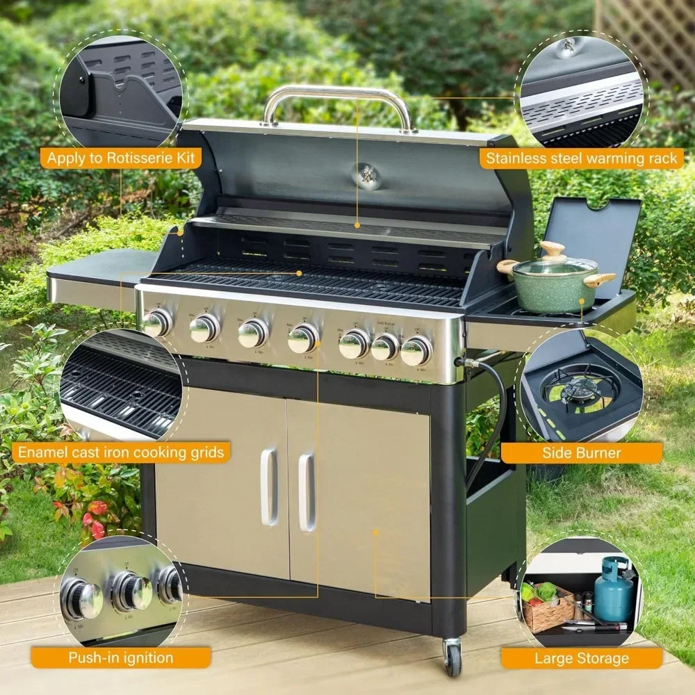 Barbecue Grill With Side Burner And Porcelain Enameled Grates