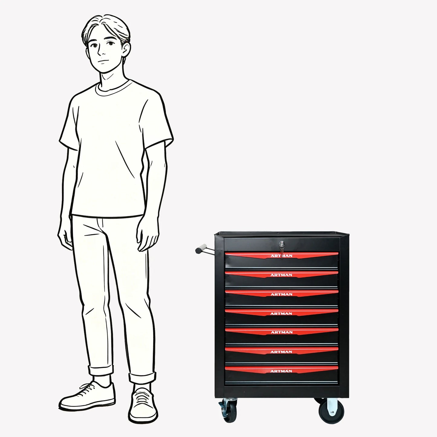 ARTMAN Rolling Metal Tool Chest With 7 Drawers Bearing Slides