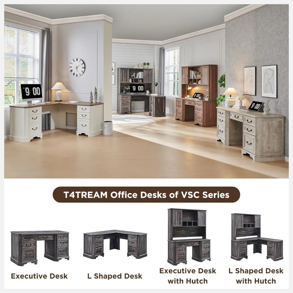 Executive Desk With Drawers Farmhouse Wood Computer Desk
