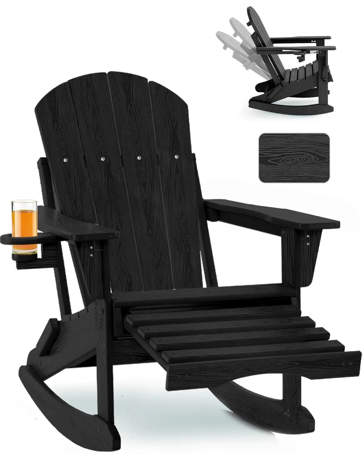 Folding Adirondack Rocking Chair 4 In 1 Multifunctional Patio Ottoman