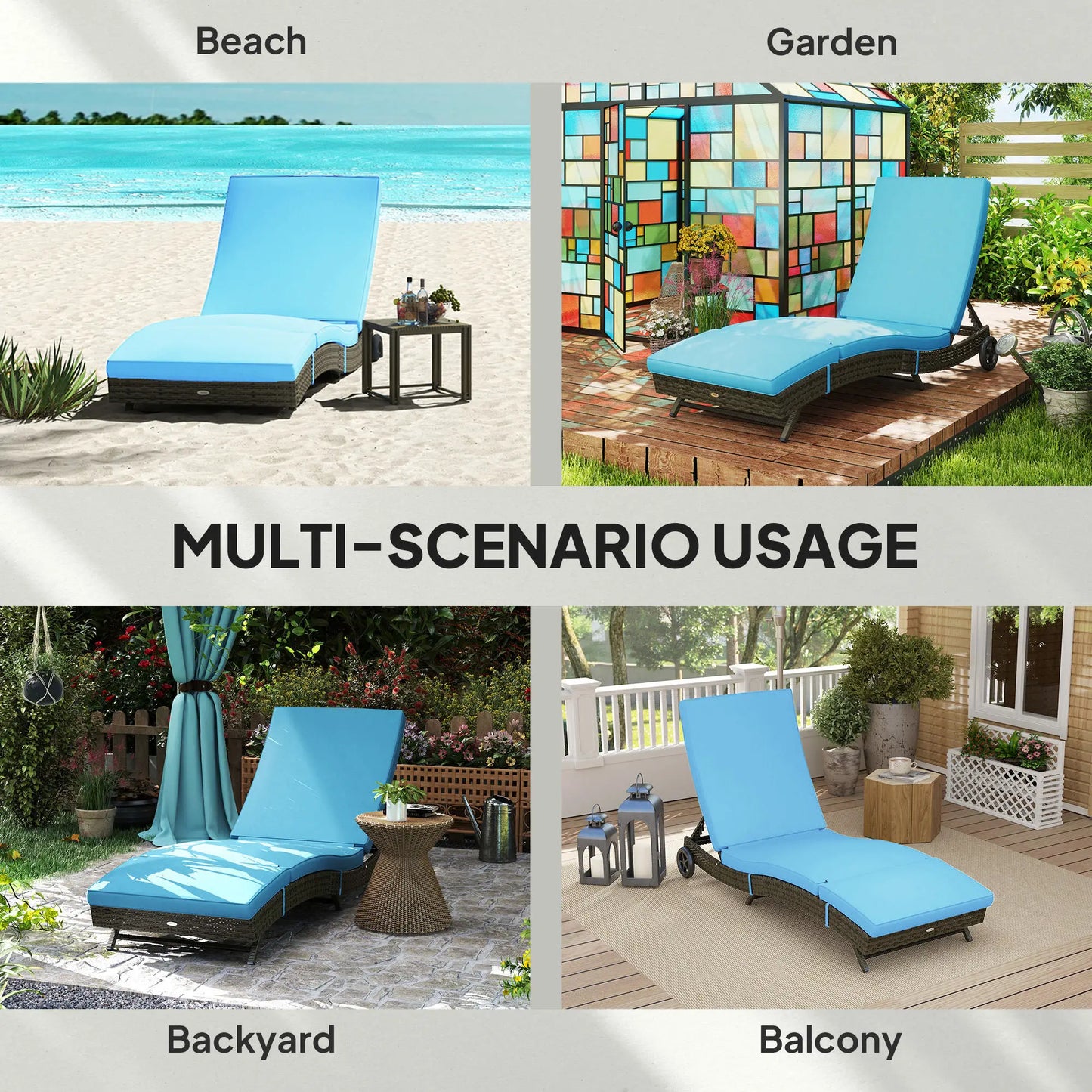 Outsunny Outdoor Reclining Lounge Chair With Wheels