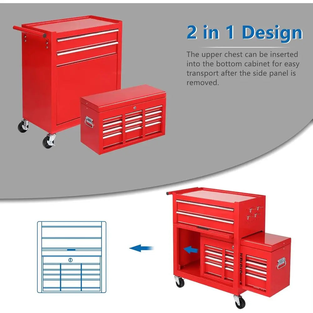 Portable Rolling Tool Chest With Detachable Top For Garage Workshop