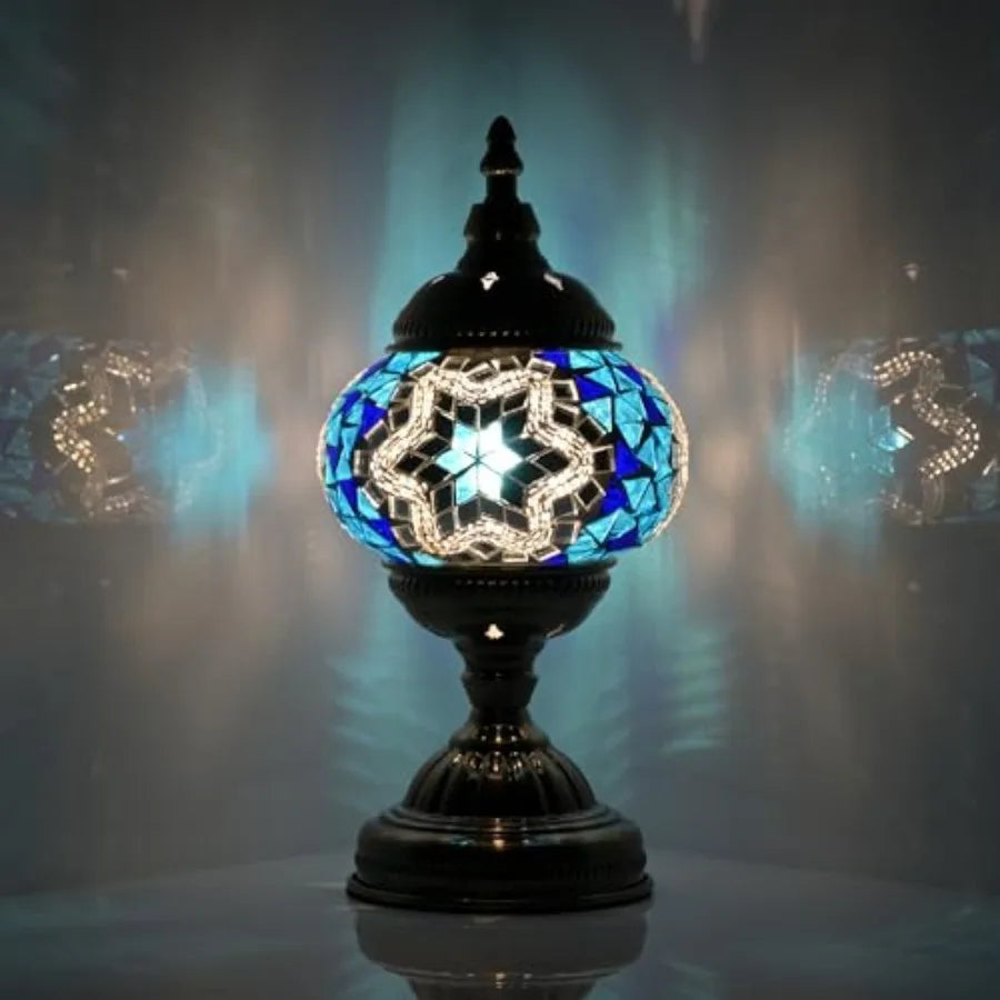 Turkish Moroccan Solar Table Lamp Handmade Mosaic Glass Lantern