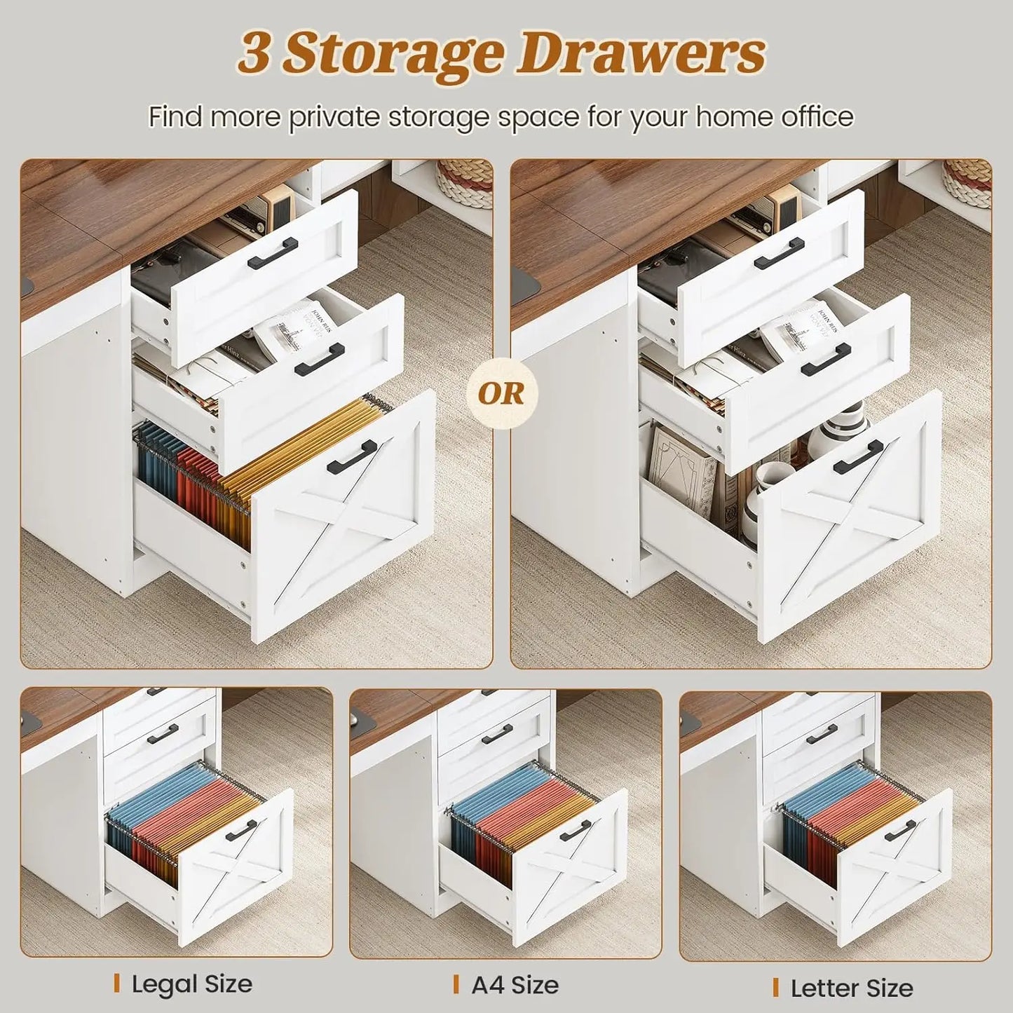 BIANXIANG Farmhouse Style 2 Person Computer Desk With Drawers