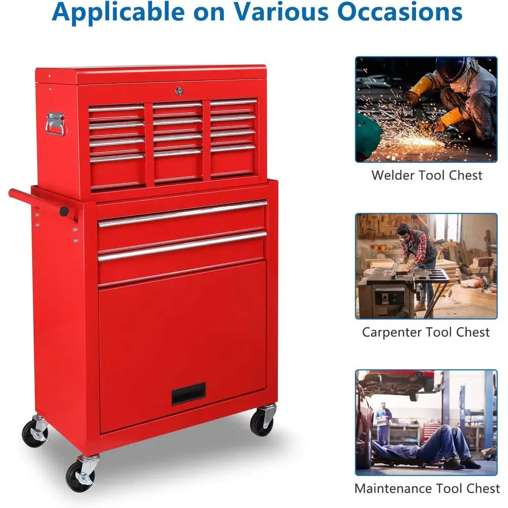 Portable Rolling Tool Chest With Detachable Top For Garage Workshop
