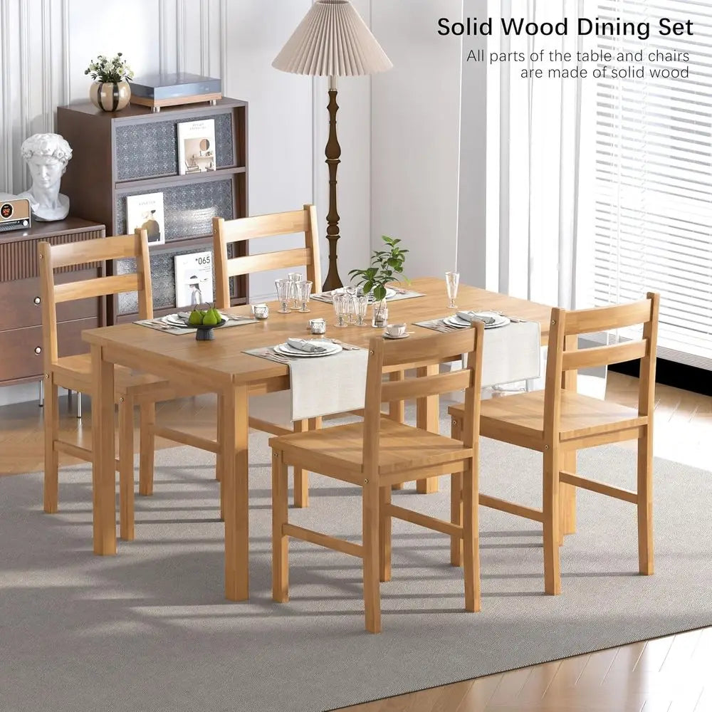 Solid Wood Modern Dining Table Set With 4 Chairs Durable