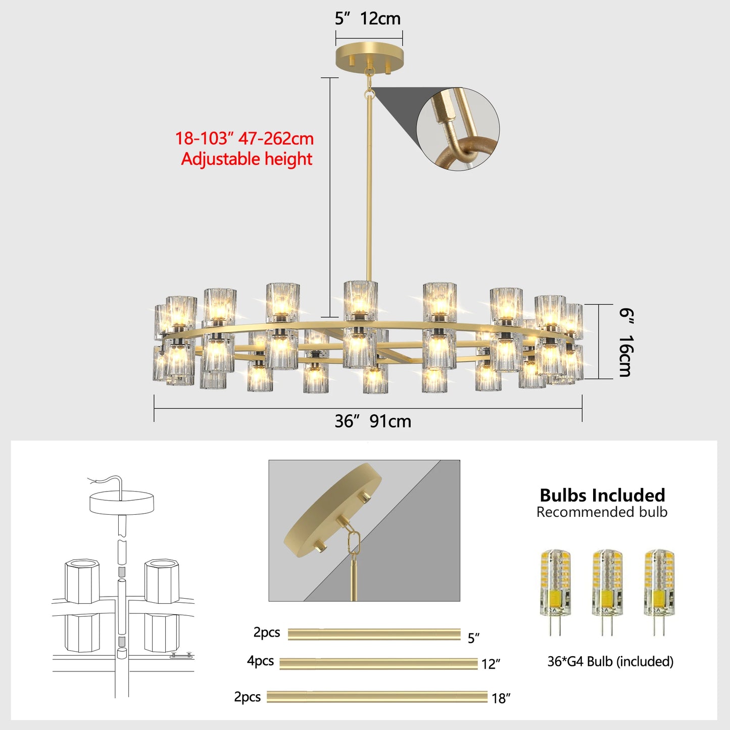 Zhikea Modern Crystal LED Pendant Light For Living Room