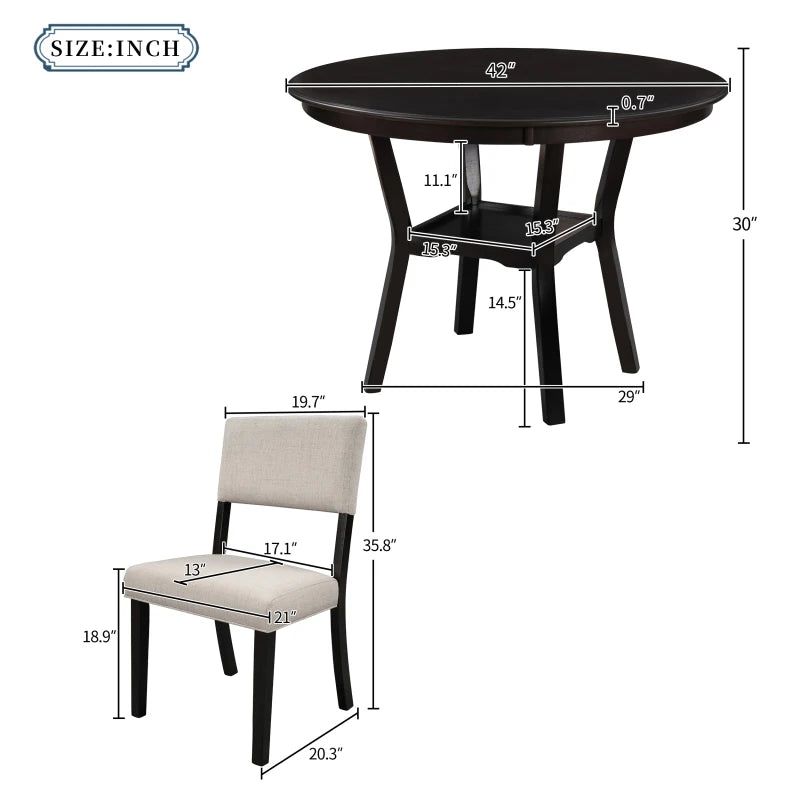 Classic Antique Round Dining Table And 4 Chairs Set