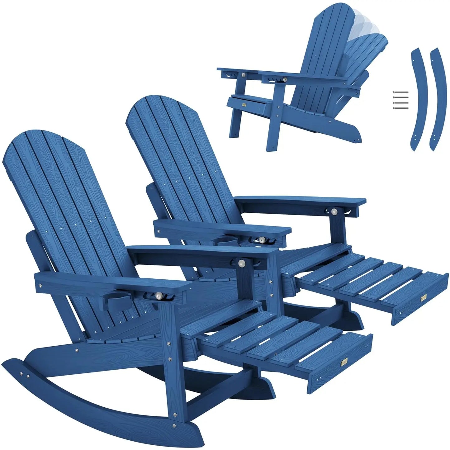 Adirondack Rocking Chairs Set With Retractable Ottoman And 5 Level Adjustment