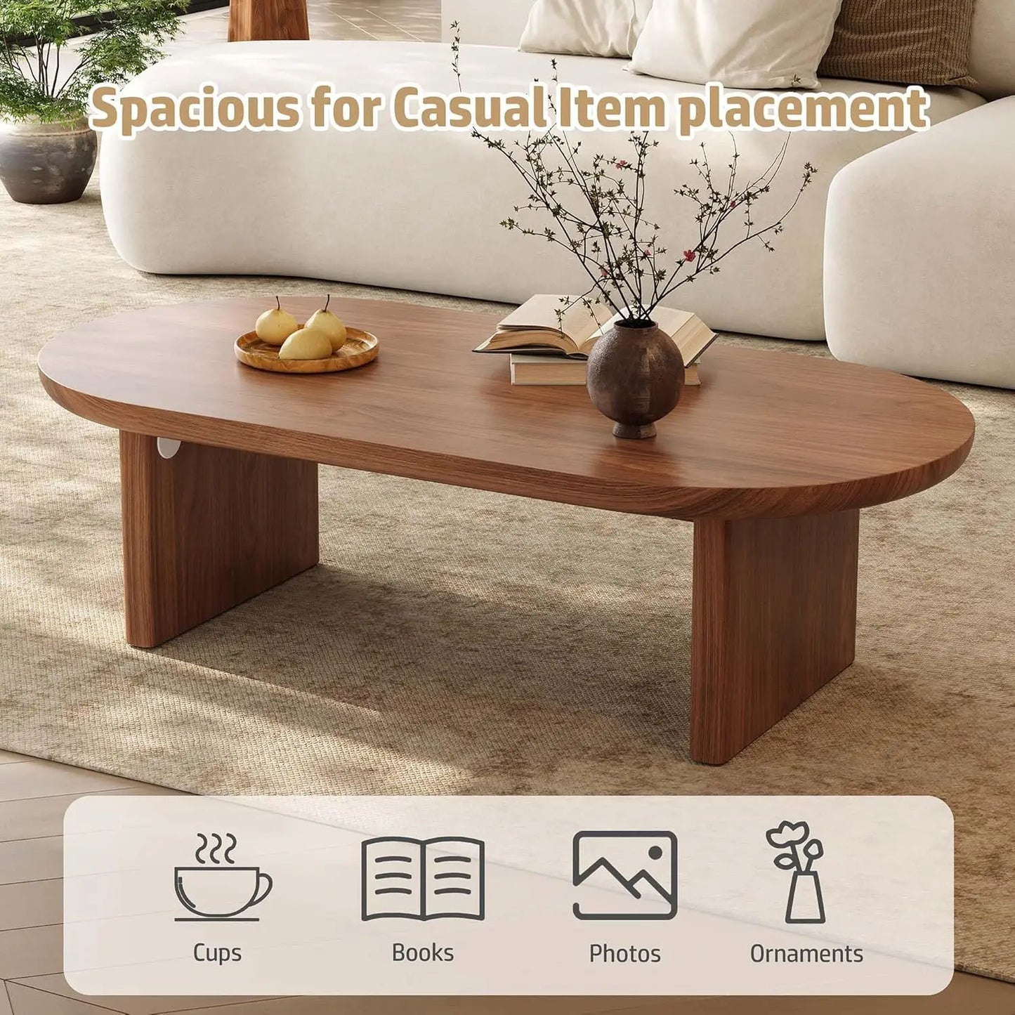 47" Oval Wooden Small Coffee Table for Living Room - Mid Century Modern Tables for Small Spaces, Lounge & Office,, Customized