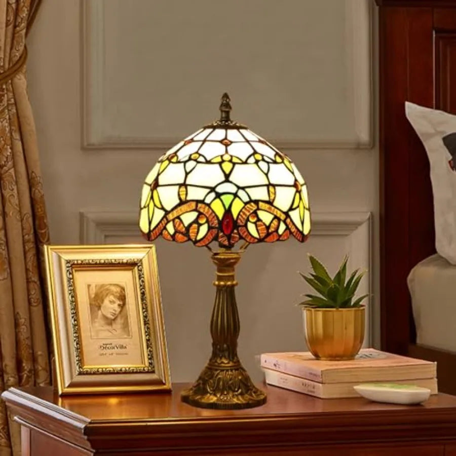 Tiffany Style Table Lamp Baroque Stained Glass Bedside Nightstand
