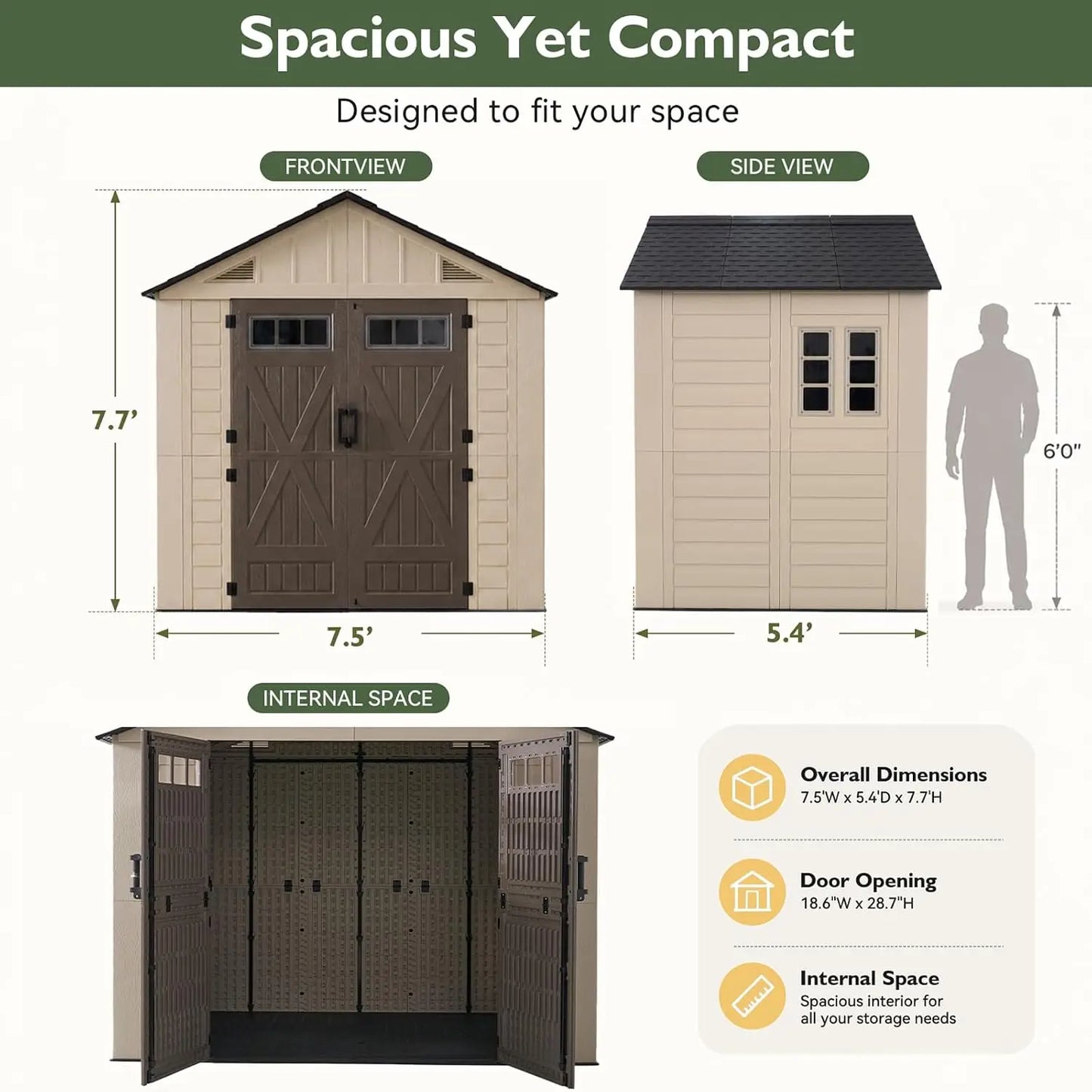 Large Resin Outdoor Storage Shed With Floor And Lockable Door